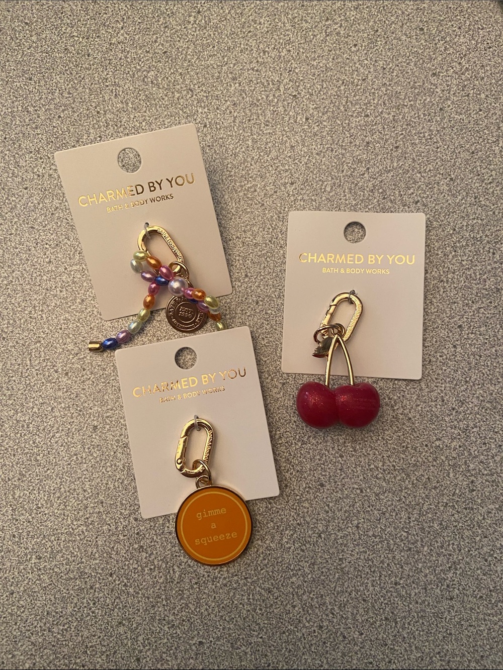 Bath & Body Works Multicolor Beaded Charm, Red Cherry & Orange Disc Keychains
